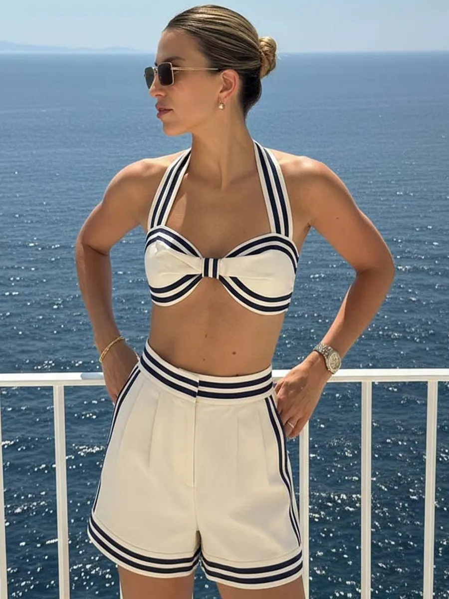 Mariella Navy Style Printed Bikini Swimsuit and Shorts