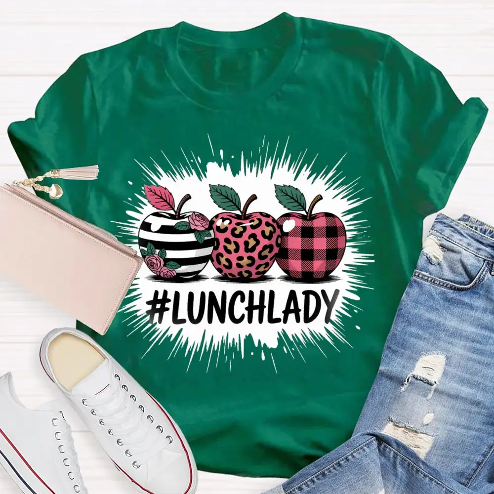 Lunch Lady Red Leopard Print Apple T-Shirt