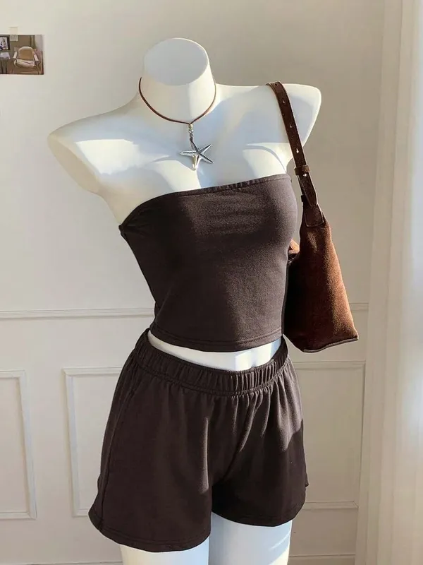 Brown Shorts Two Piece Set