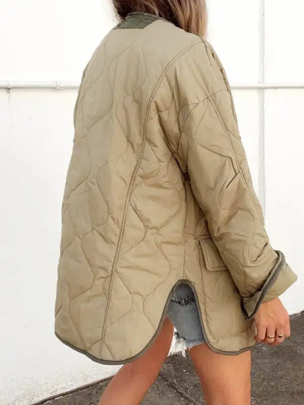 Hooded Collared Round-Neck Quilted Jacket