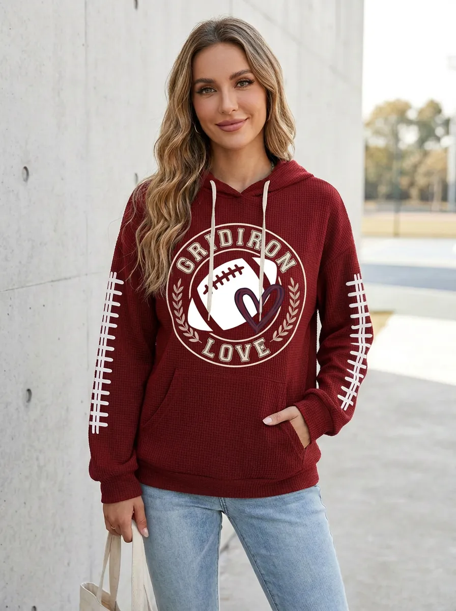 Women's Gridiron Love Football Heart Printed Waffle Hoodie