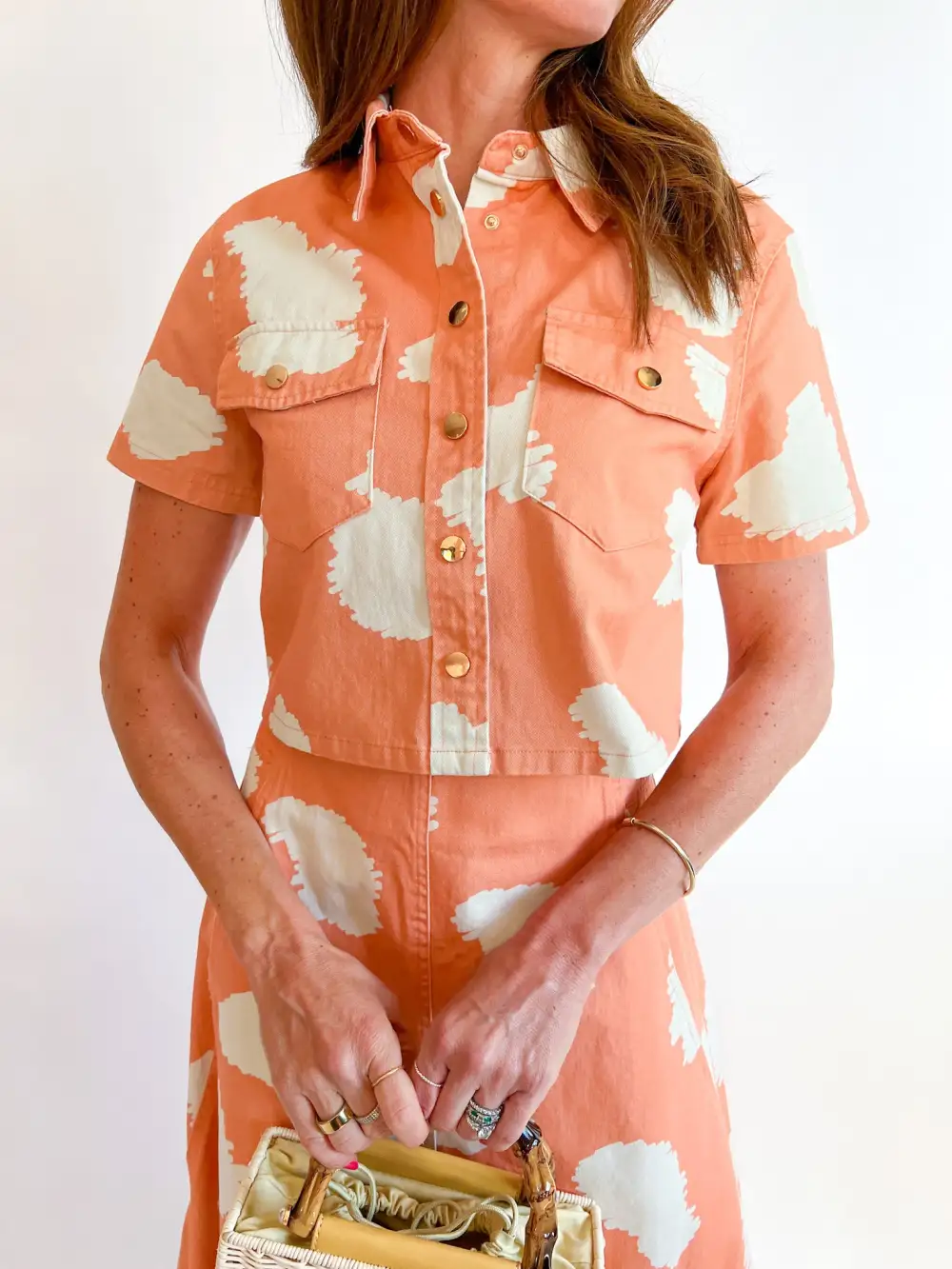 Button Front Cropped Button Down Shirt