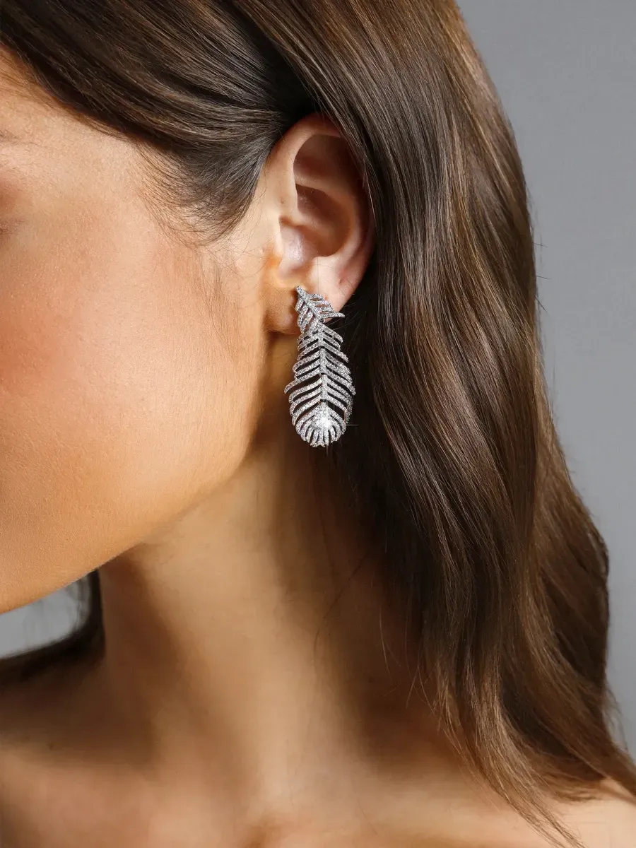 Luna  Crystal Feather Drop Earrings
