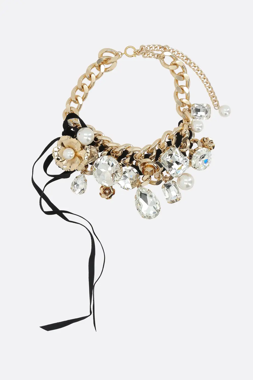 Gold Tone Brass Detail Chain Necklace
