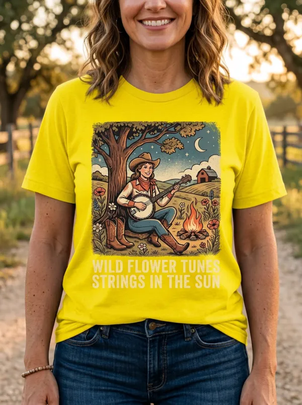 Banjo Campfire Country Music Crewneck T-Shirt