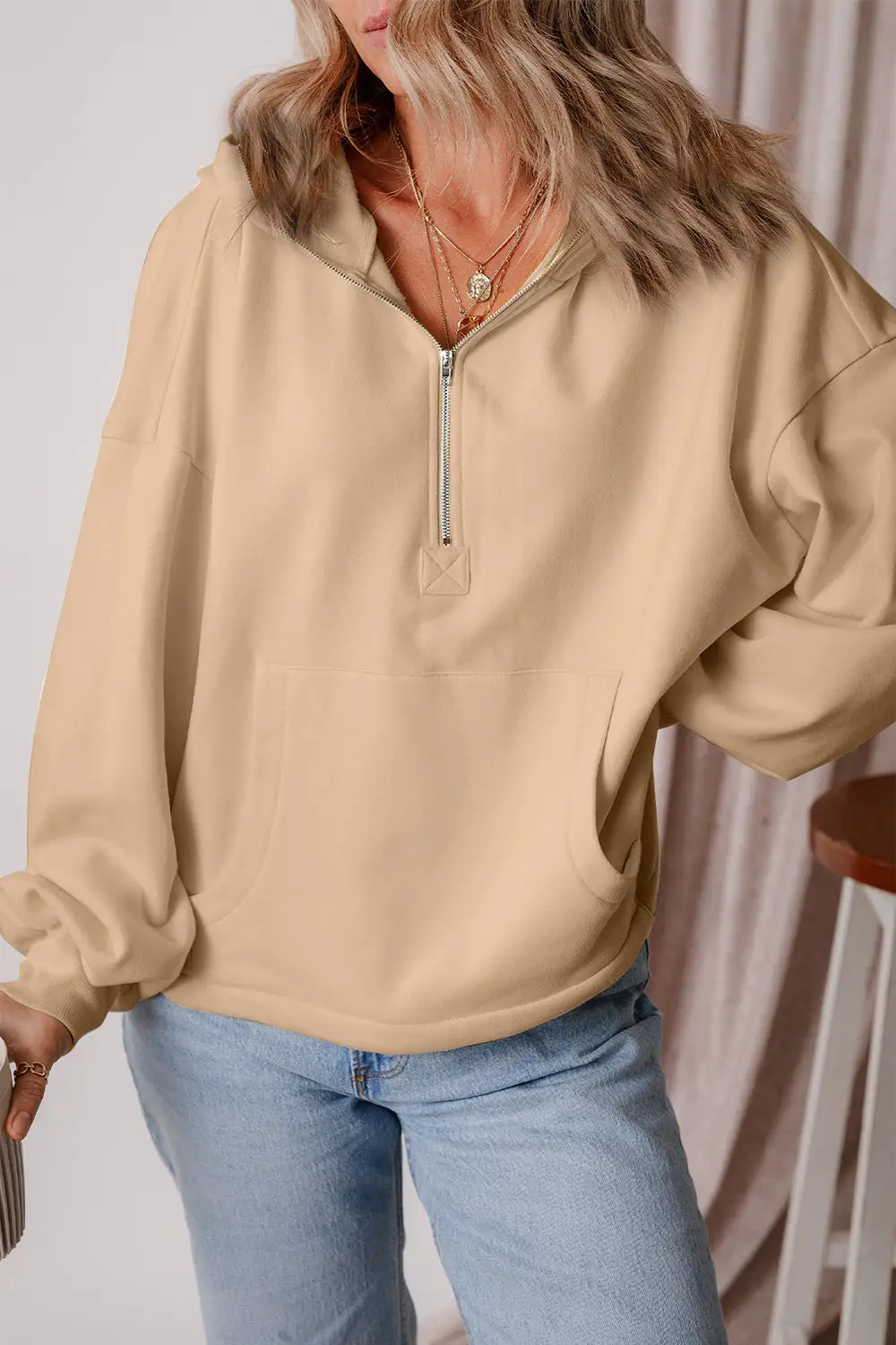 Half-Zip Pocketed Hoodie