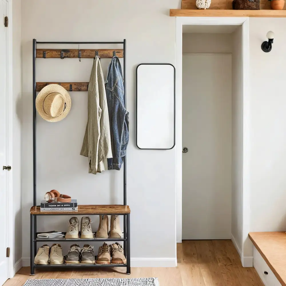 Compact Hall Tree With Shoe Bench