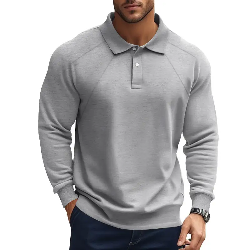 Ribbed Button Placket Raglan Sleeve Polo Shirt