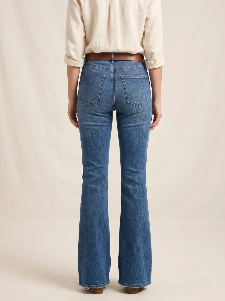 Women's Vintage Style High Waisted Blue Denim Flare Jeans