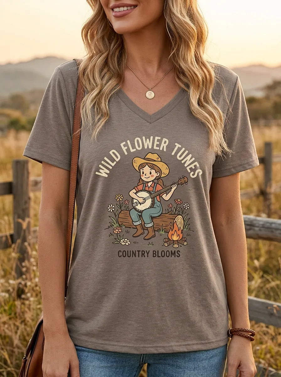 Prairie-Inspired Custom Country Music V-Neck T-Shirt