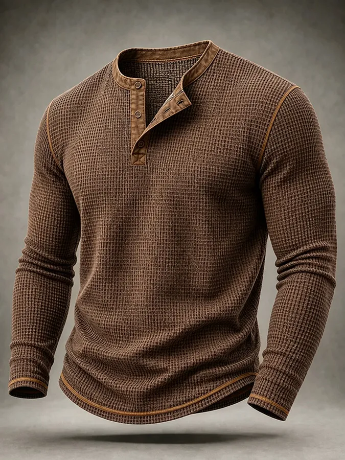 Men'S Western Printed Waffle Top