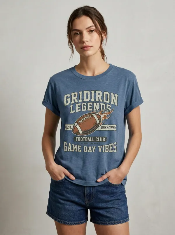 Women's Football Lover Gridiron Legends Flaming Ball Printed T-Shirt