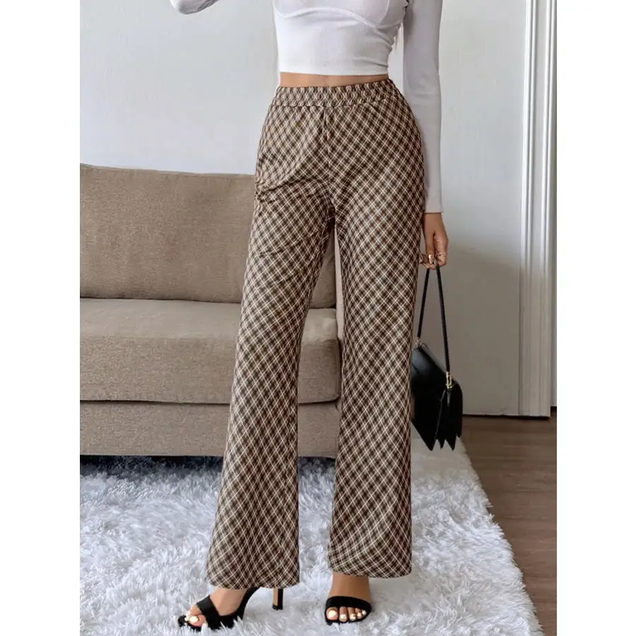 Plaid High Waisted Wide Leg Pants