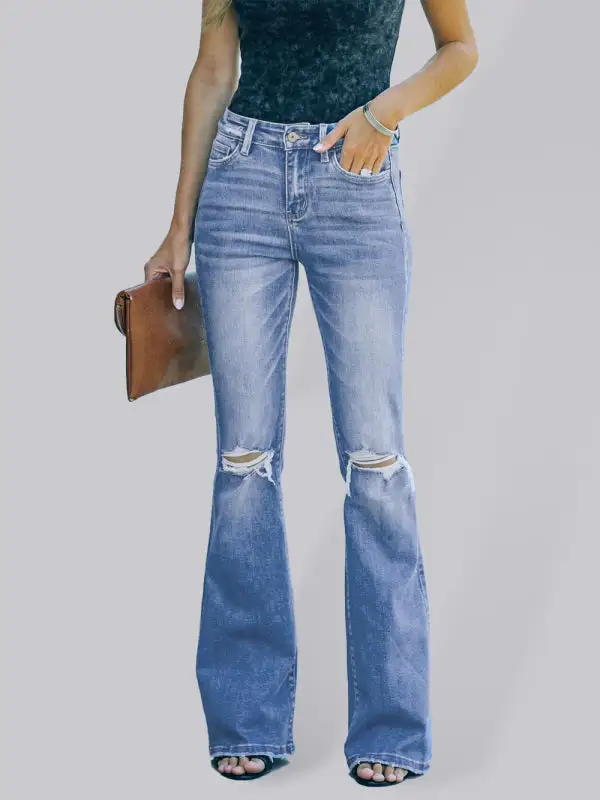 Bootcut Jeans High Waist Slimming Ripped Denim