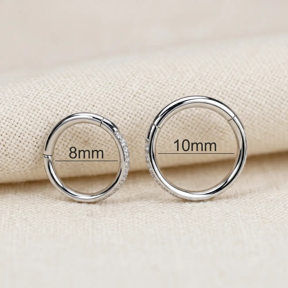 Titanium Crystal Hinged Hoop Ring