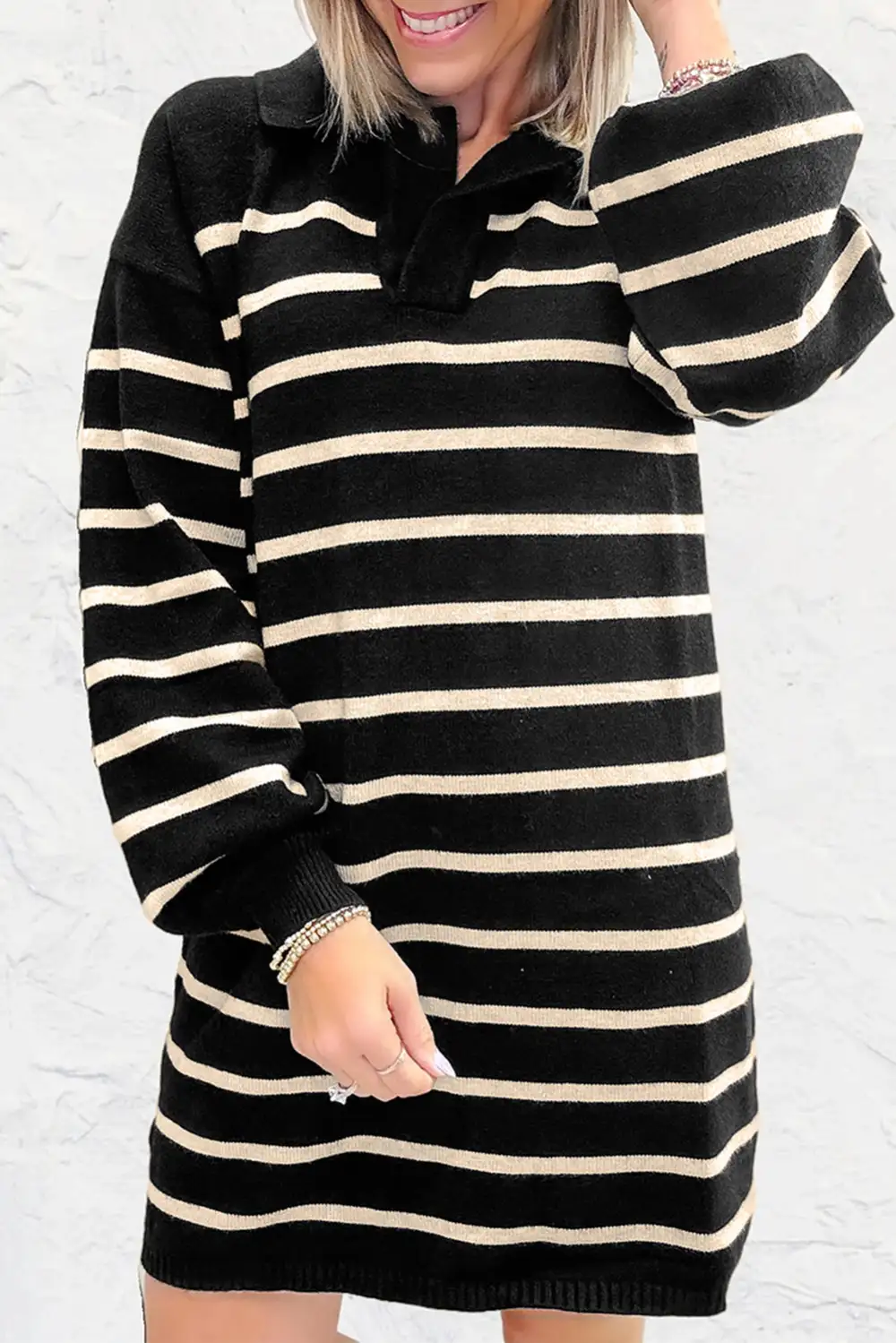 Clean Line Striped Puff Sleeve Mini Dress