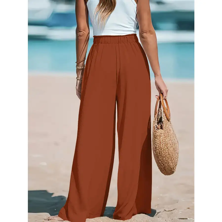 Full Size Drawstring Waist Wide Leg Pants Plus Size