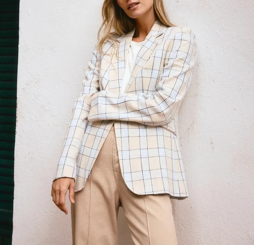 Linen Cotton Collared Button-Front Blazer