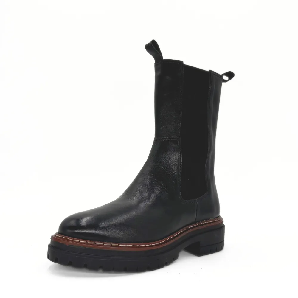 Leather Slip On Lug Sole Ankle Boots