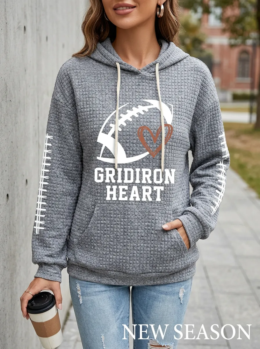 Women's Football Lover Gridiron Heart Graphic Printed Hoodie