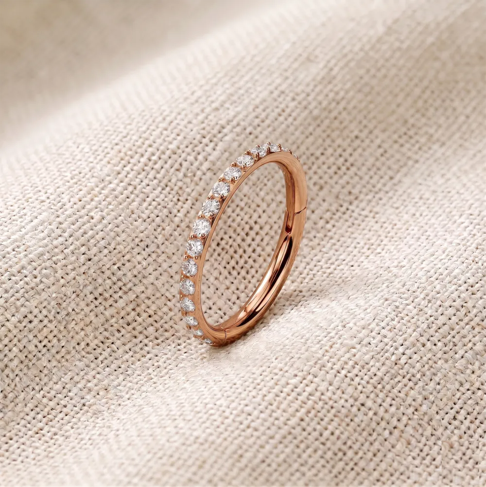 Titanium Crystal Hinged Hoop Ring
