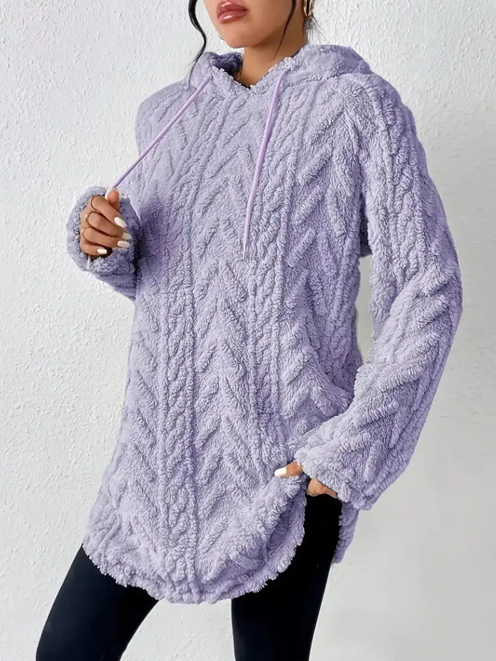 Drawstring Textured Fleece Hoodie
