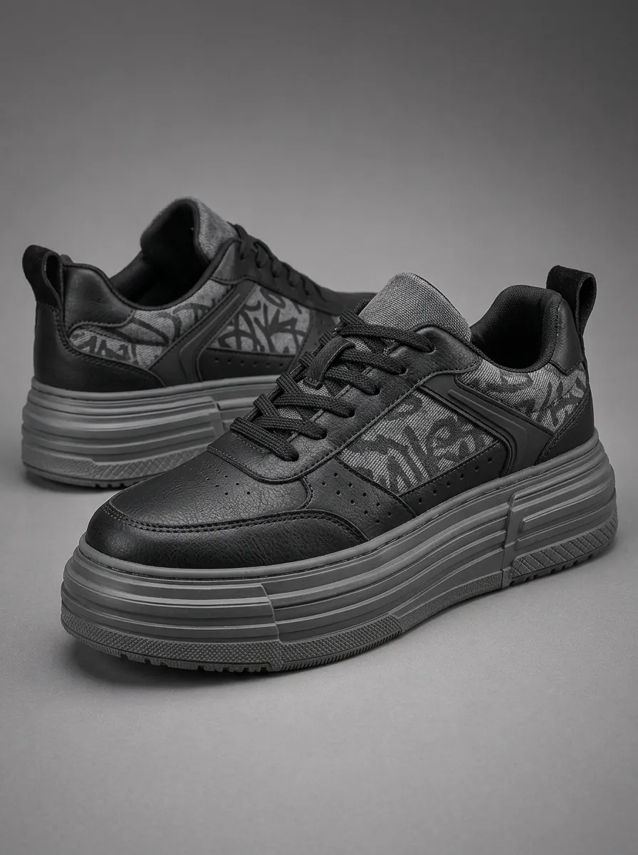 Men's Urban Streetwear Graffiti Pattern Printed Platform Sneakers