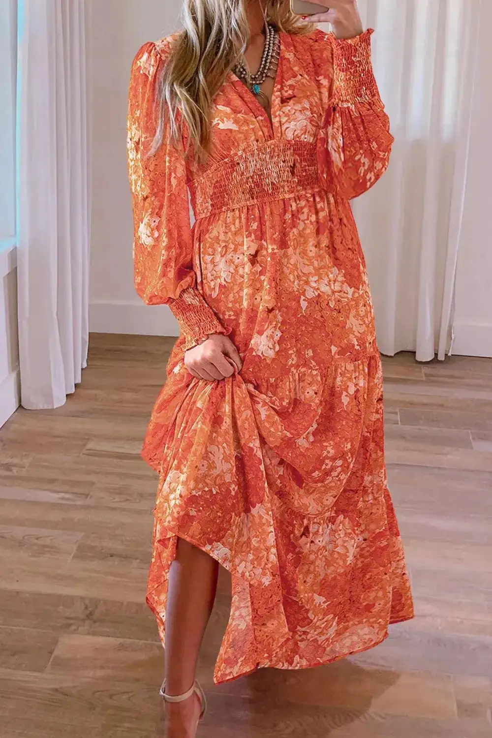 Soft Smocked Printed Dress