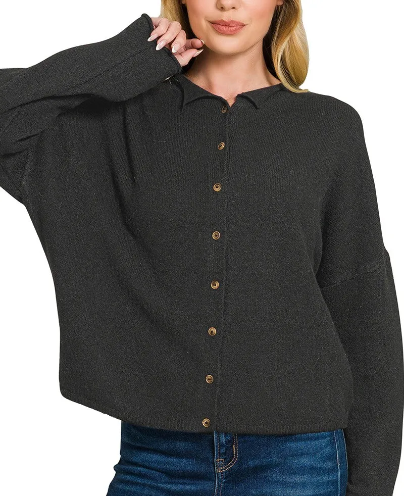 Collared Button Down Cardigan Sweater