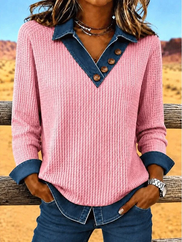 Women'S Retro Western Style Waffle Collar Shirt