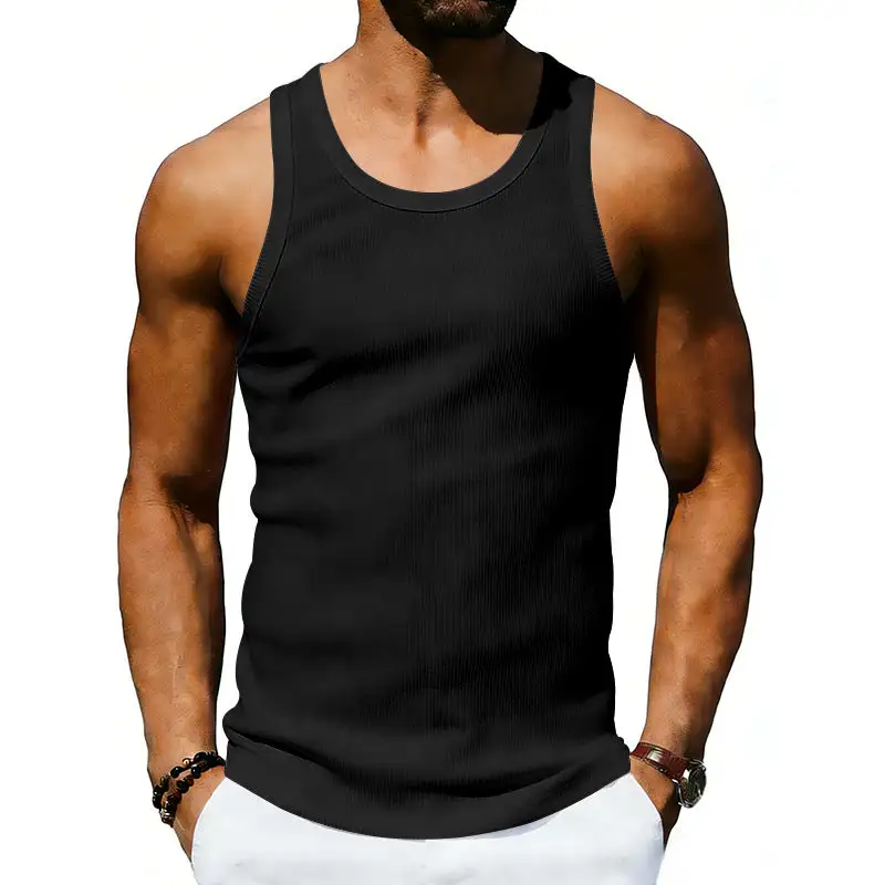 Men's Ribbed Casual Tank Top With Wide Straps And A Fitted Cut