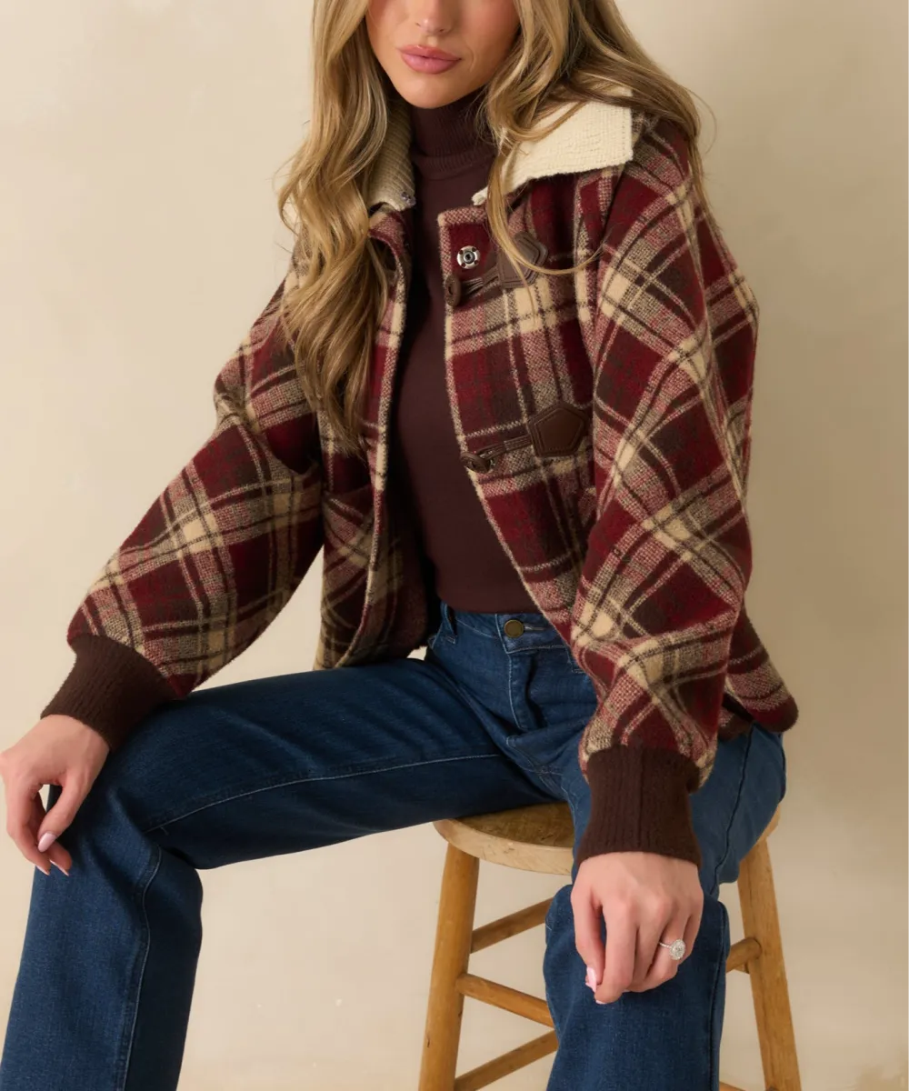 Collared Plaid Knit Jacket