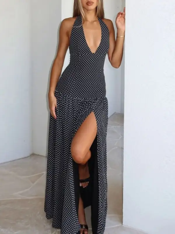 Halter Polka-Dot Maxi Dress