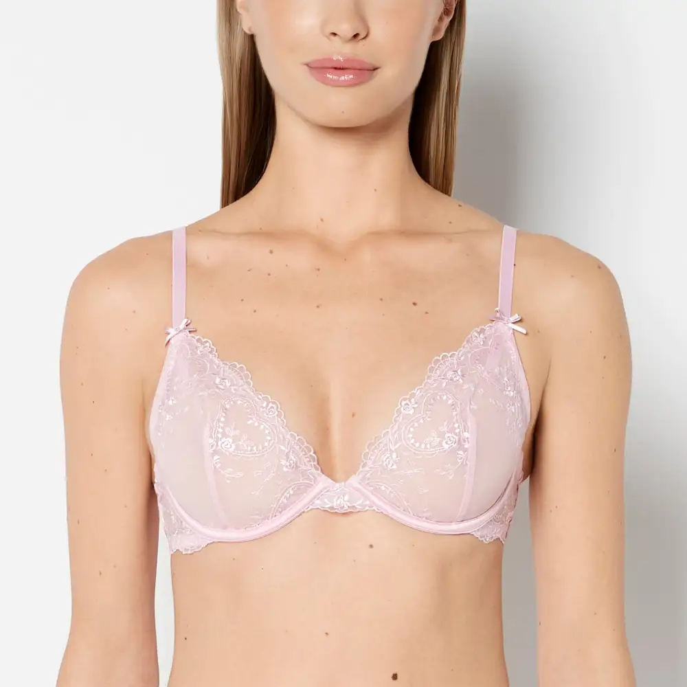 Unlined Plunge Bra With Be Mine Embroidery