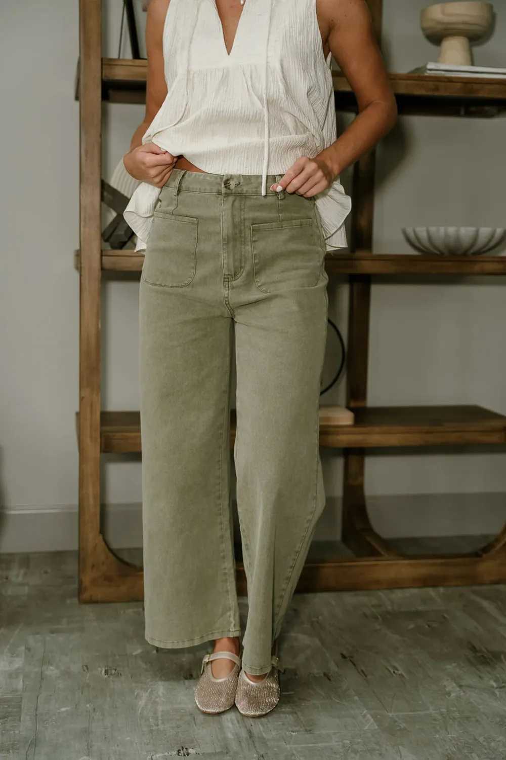 Washed High Rise Pants