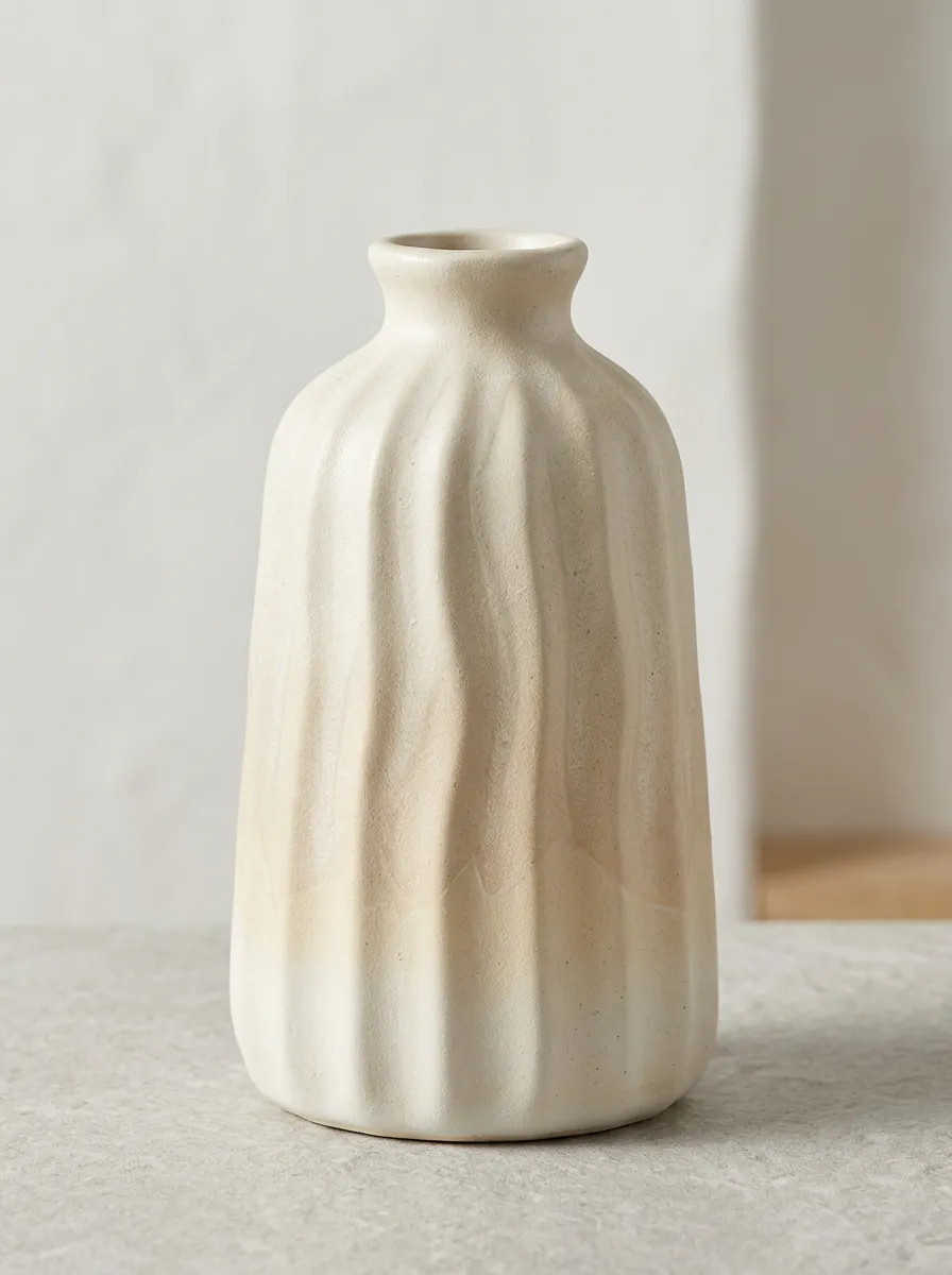 Artful Minimalist Wavy Textured Ceramic Table Vase