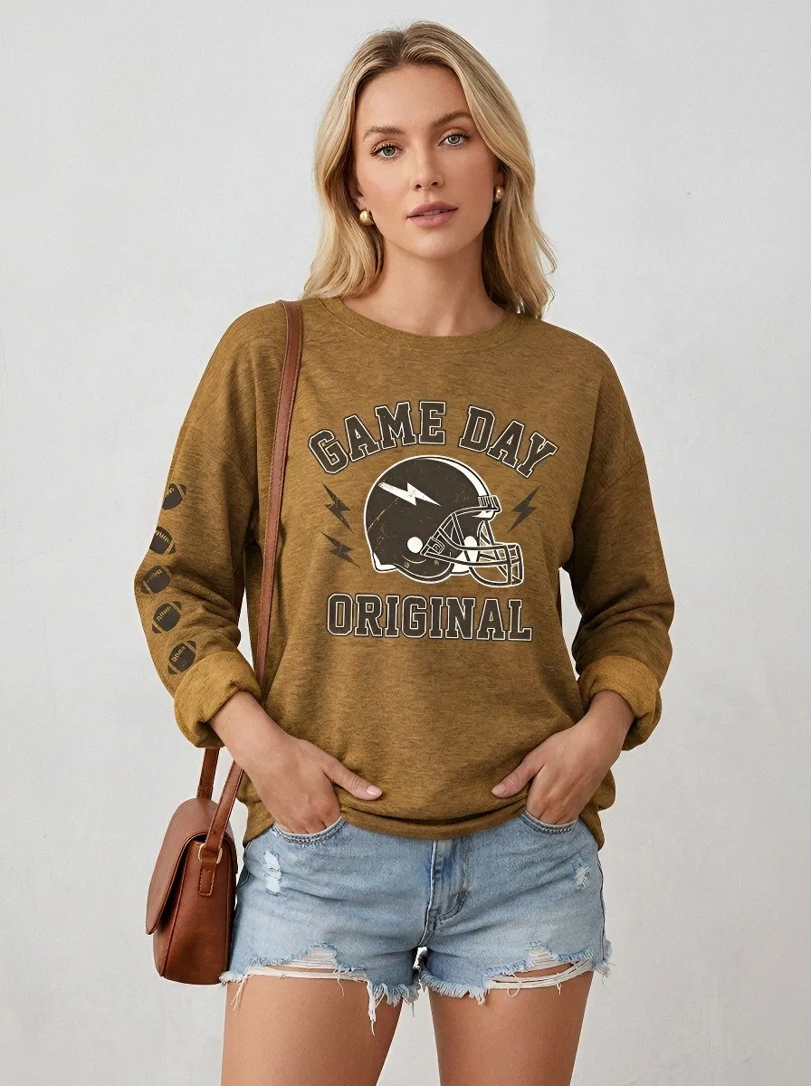 Women's Football Fan Game Day Helmet Printed Sweatshirt