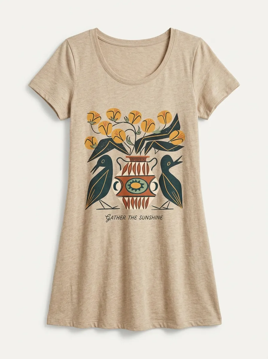 Boho Bird Floral Vase Gather The Sunshine T-Shirt