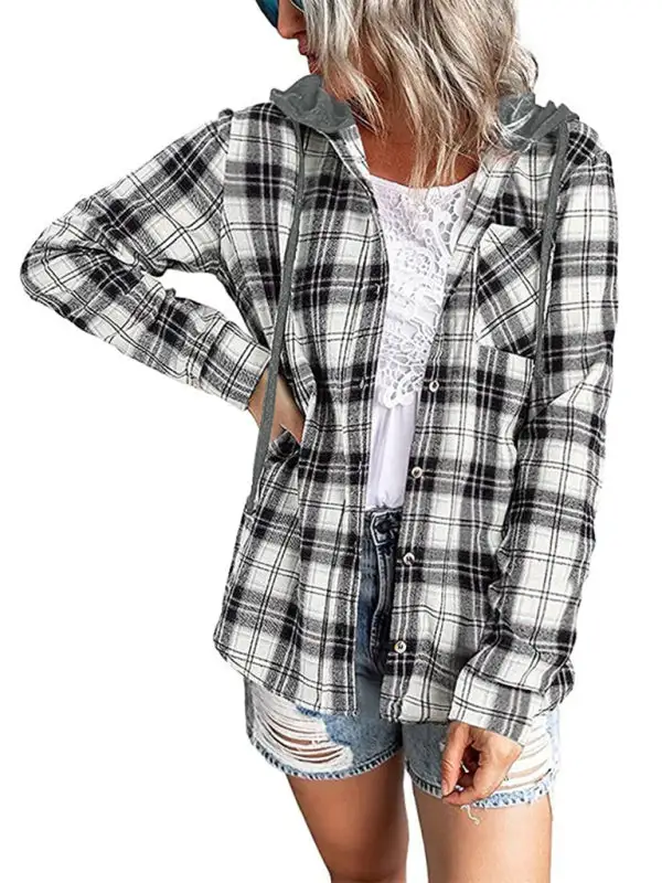 Button-Down Hooded Collared Cotton Jacket