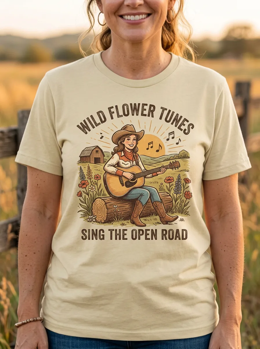 Nashville-Inspired Guitar Country Music Crewneck T-Shirt