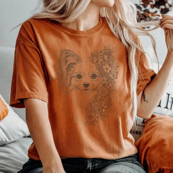 Floral Papillon Dog Flower And Butterflies For Women Women's Oversized Comfort T-shirt