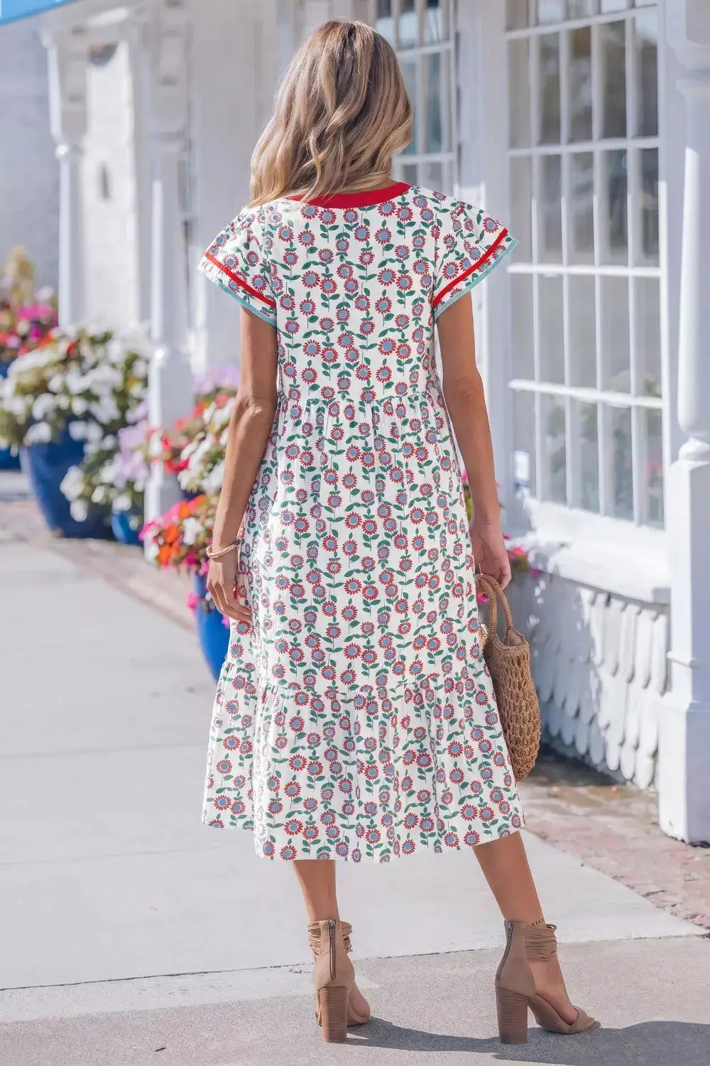 Ruffle Sleeve Tiered Midi Dress