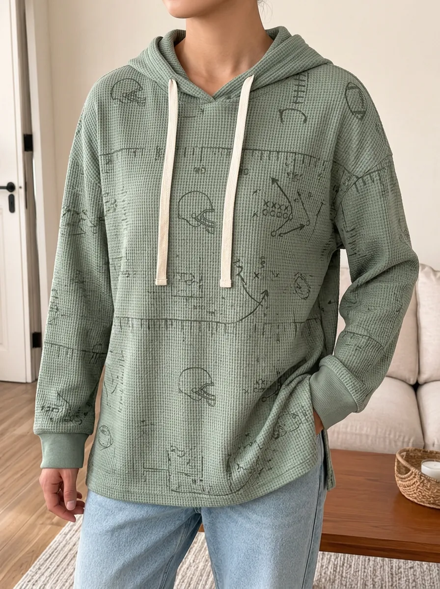Unisex Football Fan Playbook Helmet Printed Waffle Hoodie