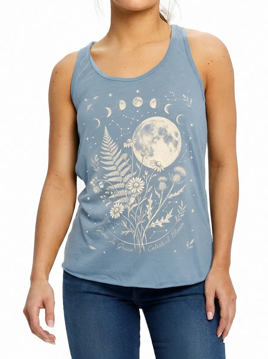 Women's Celestial Moon Floral Grow In Grace Printed Tank Top