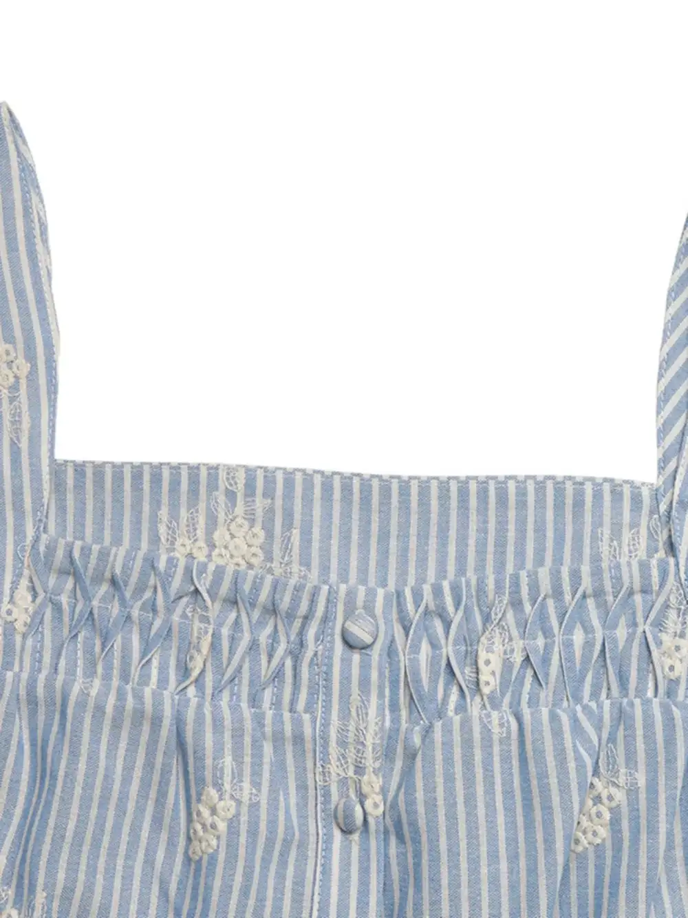 Striped Embroidered Ruffle Sleeve Blouse