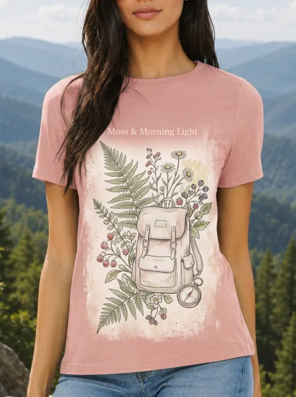 Women's Nature Hiking Lover Backpack Fern Printed T-shirt