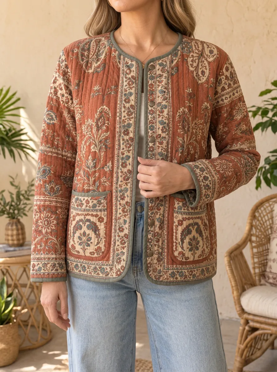 Women's Refined Bohemian Floral Paisley Quilted Jacket