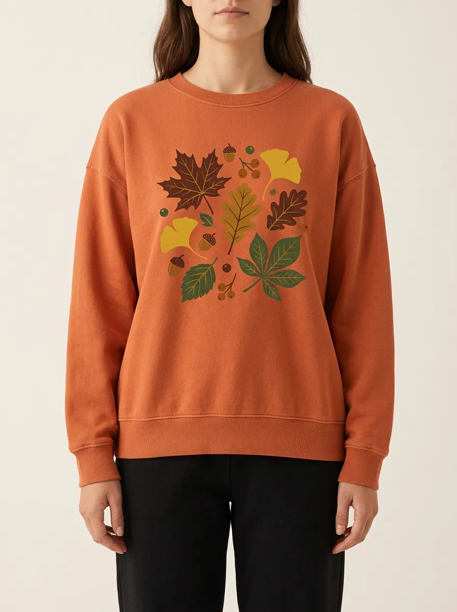 Classic Printed Acorn Maple-Leaf Graphic Sweatshirt