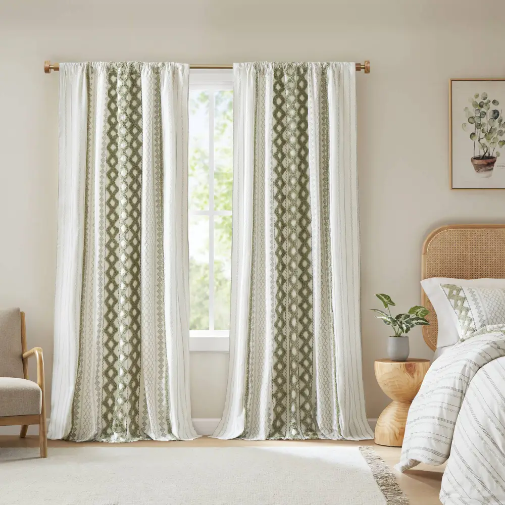 Refined Light Filtering Chenille Striped Back-Tab Curtain Panel
