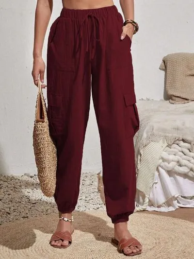 Textured Drawstring Pocket Jogger Pants